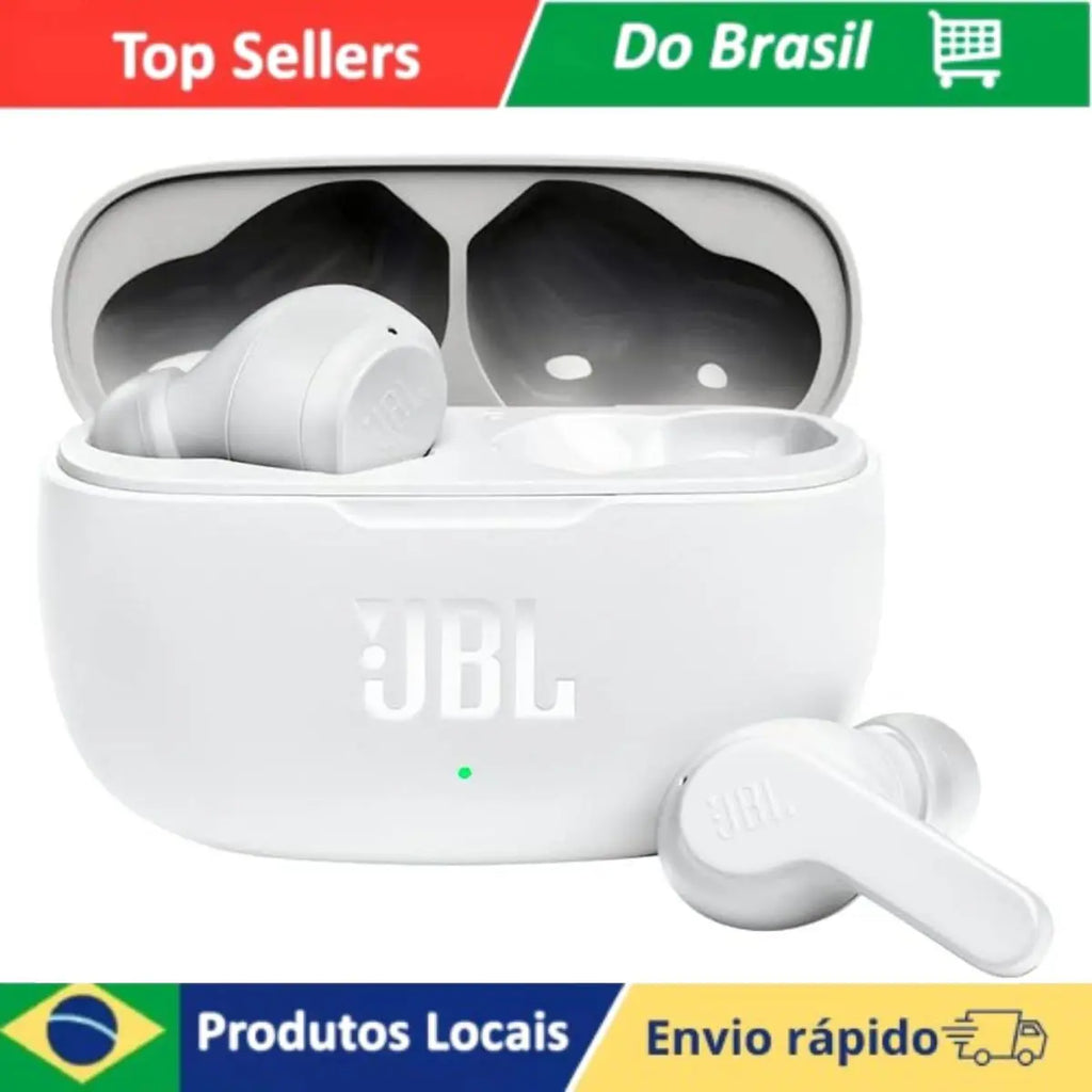 JBL Wave 200 TWS White Bluetooth Earphone With Microphone And Rechargeable Case Up To 20 Hours Battery Sound Deep Bass
