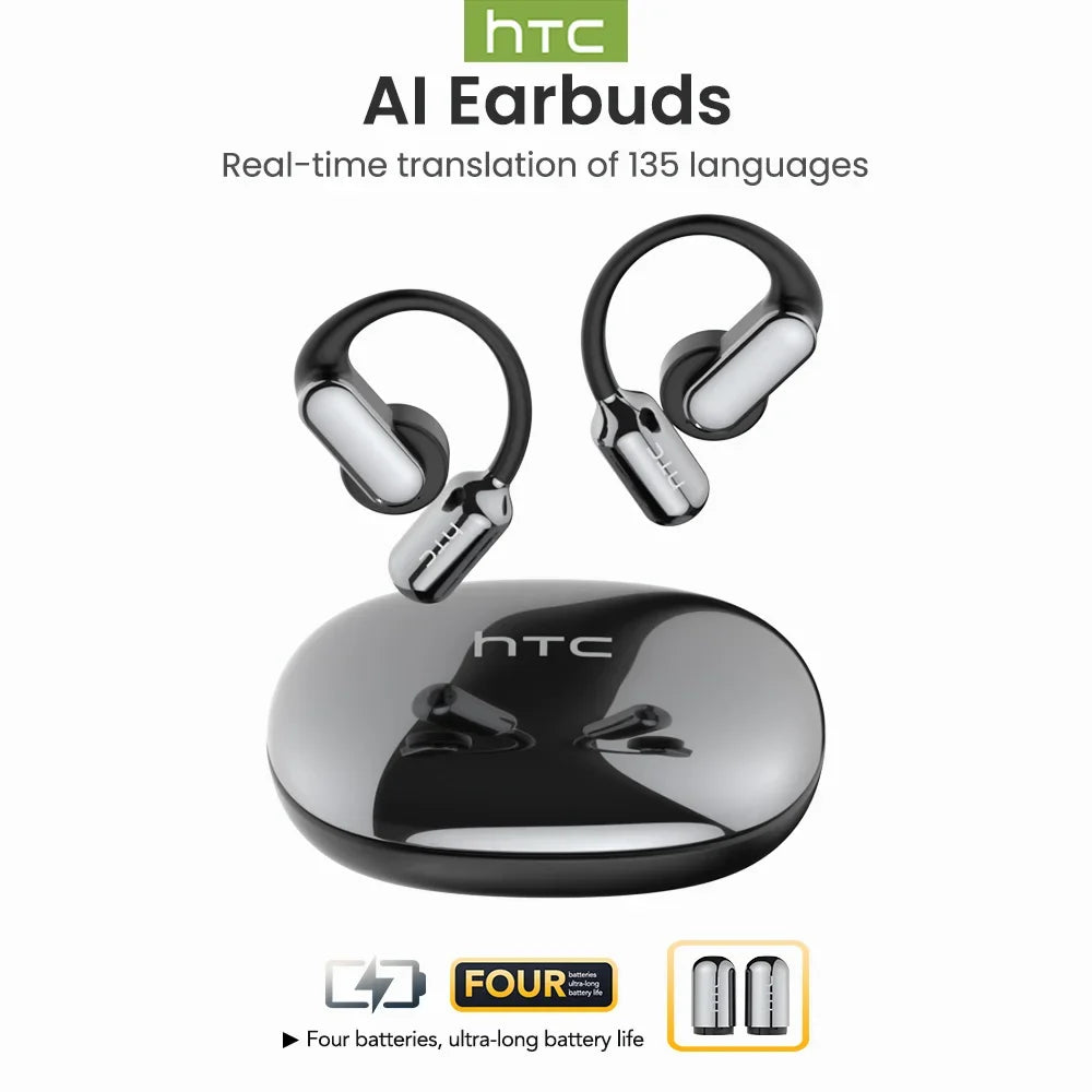 【AI Translation Earbuds】HTC NE50 Bluetooth Earphone Sports Wireless Headphones Smart Noise Reduction Earhook Replaceable battery