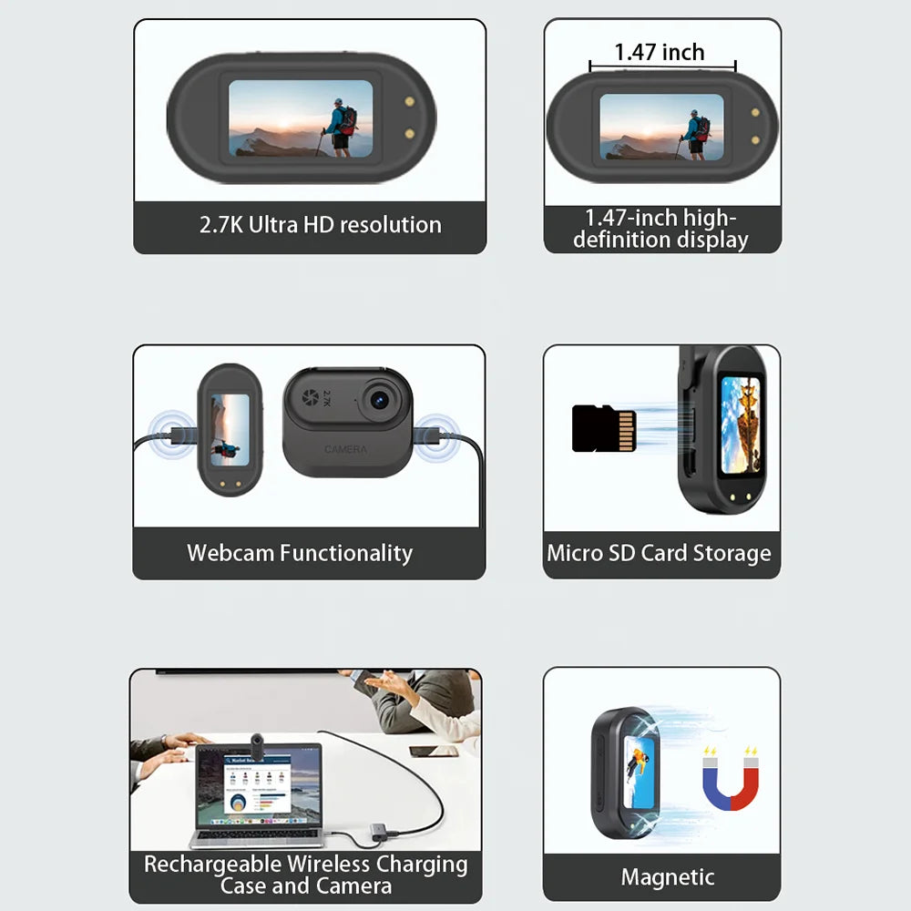 2.7K Outdoor Sports Camera 1.47 Inch HD Screen Thumb Action Came Motorcycle Road Sport Cam Magnetic Attraction Bracket Camera