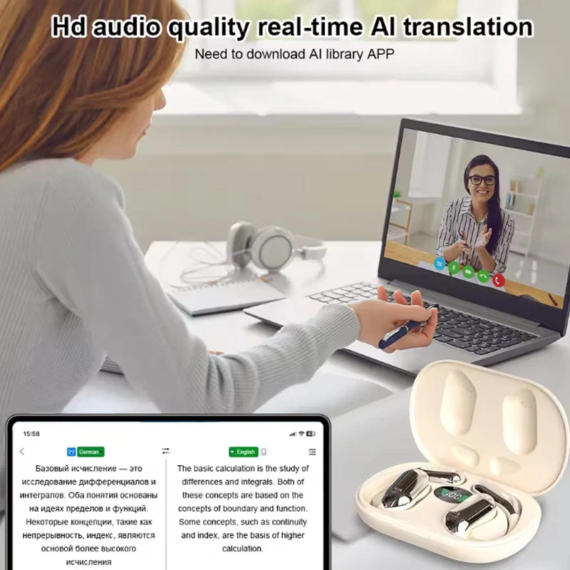 3 in 1 AI Translation headset 144 Language intelligence noise reduction Bluetooth 5.3 Headset Instant translation.